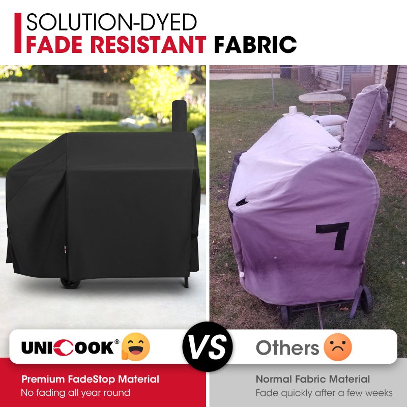 Unicook Offset Smoker Cover 60 Inch, Outdoor Heavy Duty Waterproof Charcoal BBQ Grill Cover, Fade Resistant, Compatible for Brinkmann, Char-Broil, Royal Gourmet and More, Black - Image 3